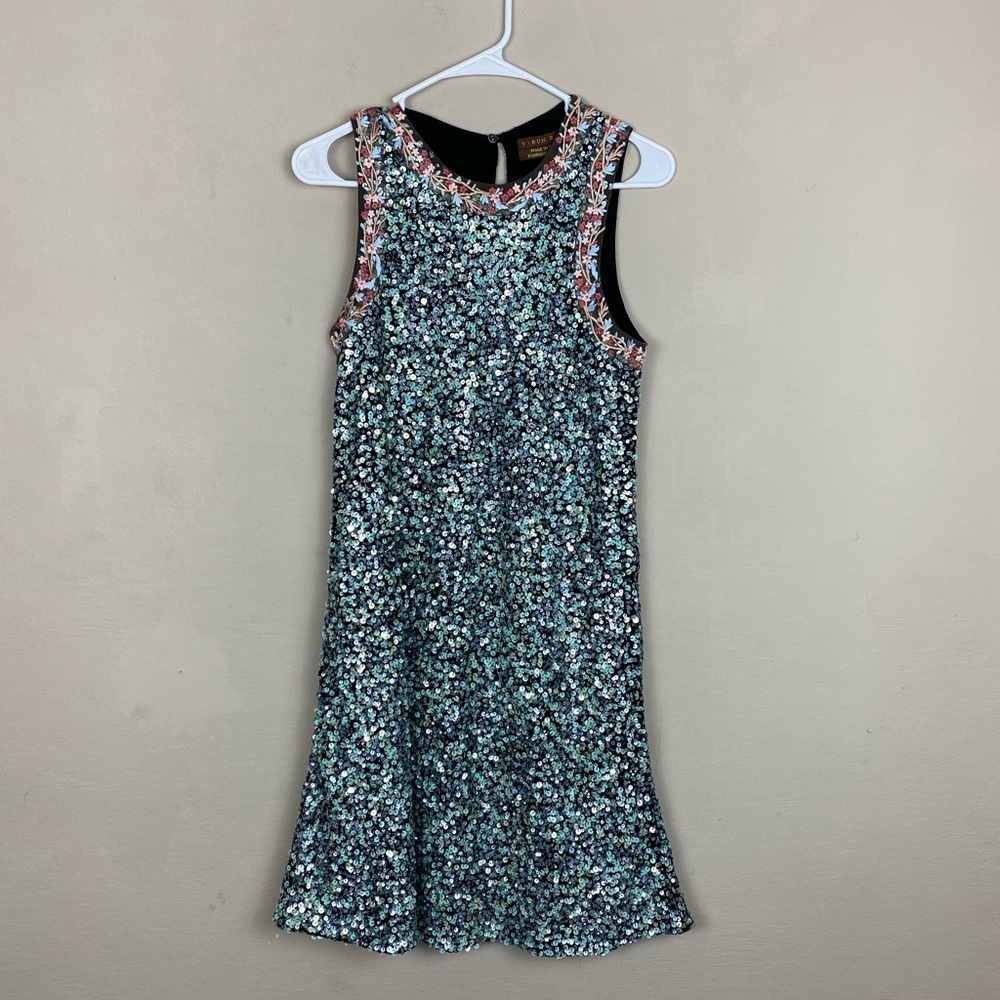 Anthropologie Sequin Dress in Green and Pink